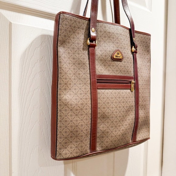 Yoland Monogram Coated Canvas Tote Brown Tan Leather Weekender Large - Picture 3 of 11